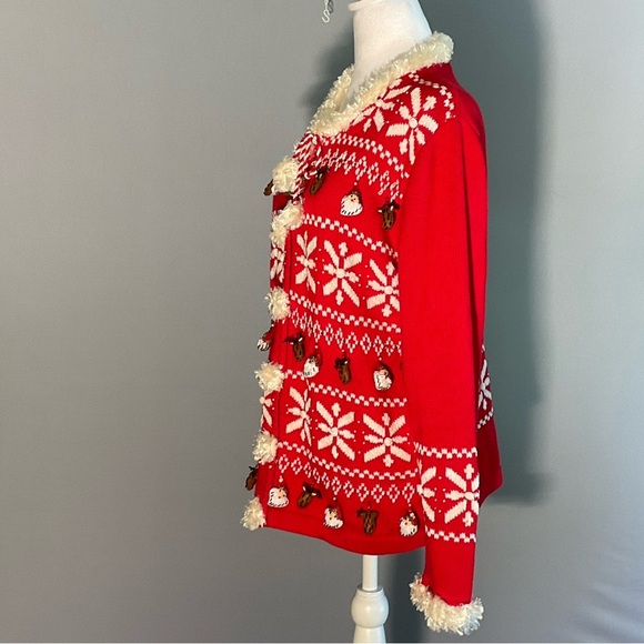 Just B Lg Cutest “Ugly Christmas Sweater”, Felt/Beaded Stuffed Reindeer, Santas - Picture 14 of 16